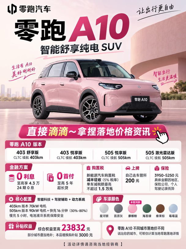 粉乎乎零跑 A10｜纯电 SUV 太戳女生💖
