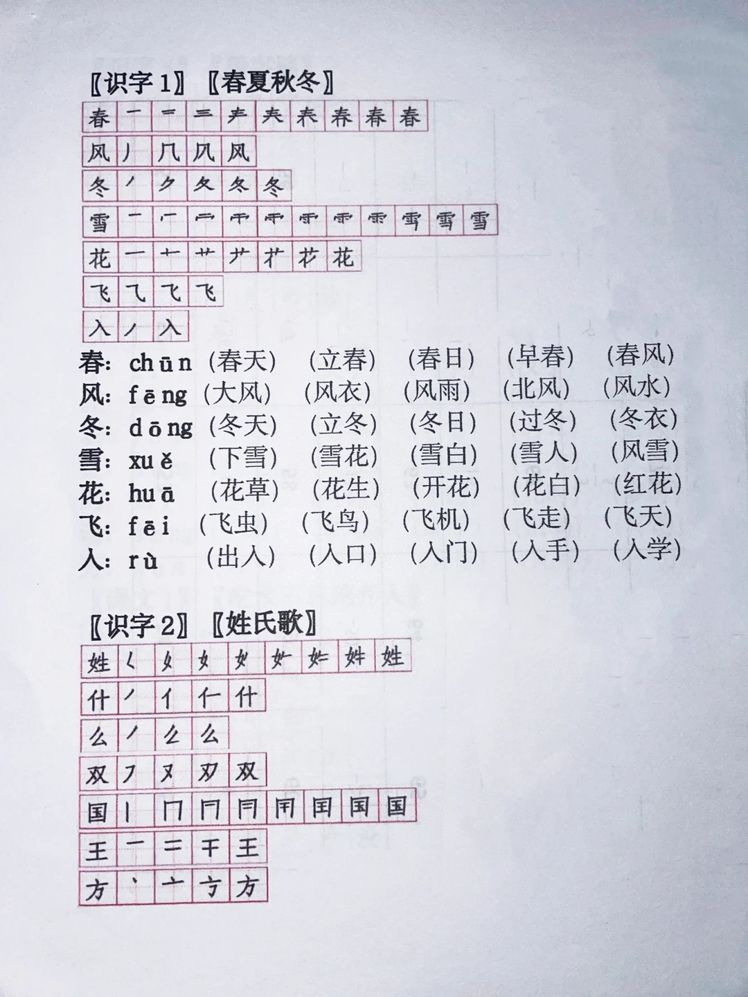 小学一年级下册语文，课本生字表、组词