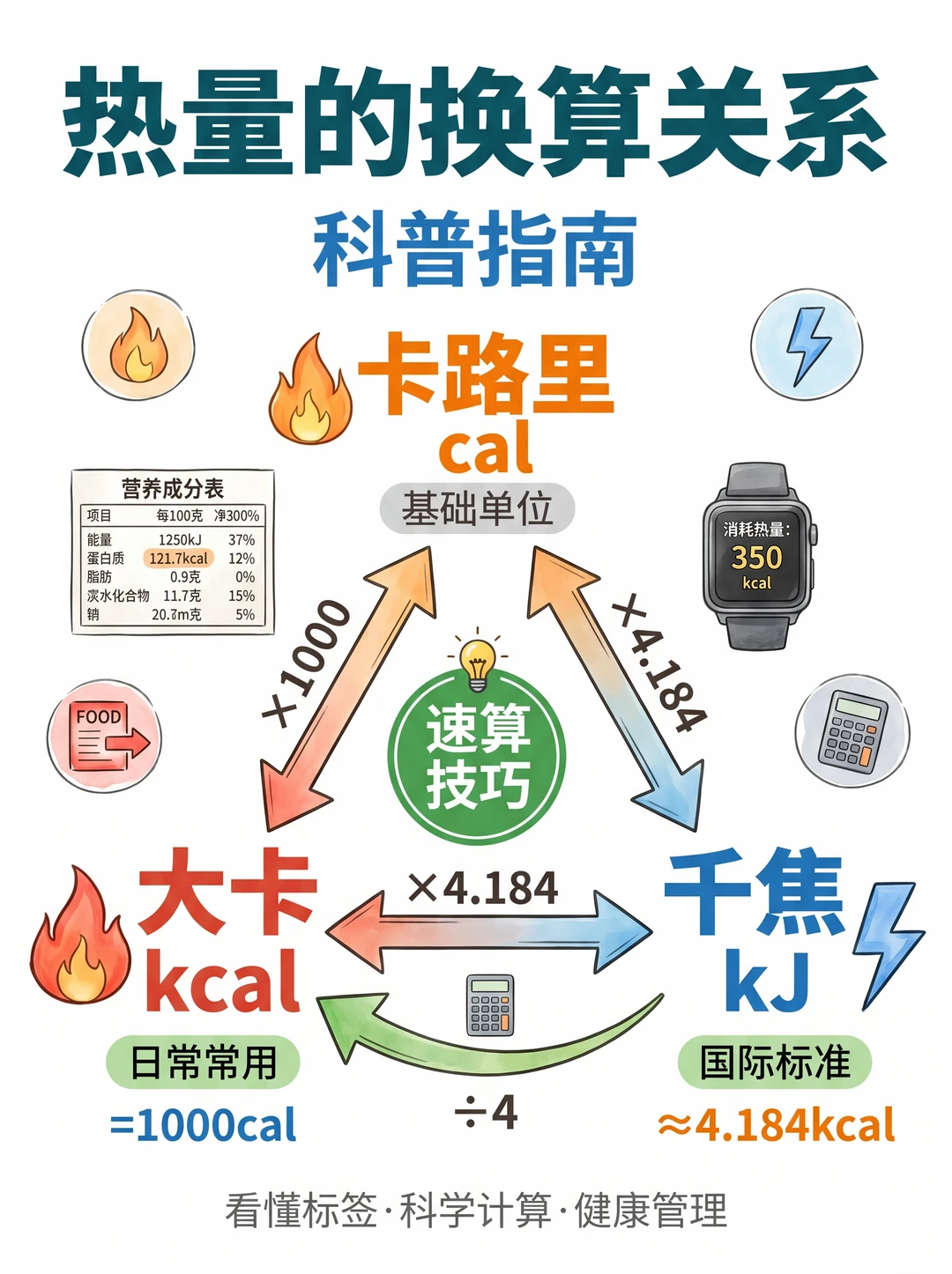 别再算错热量！kcal/kJ 一张图讲明白✅