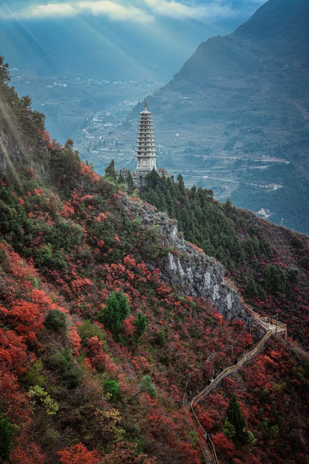 巫山赏满山红叶1️⃣-文峰观和小三峡🌈❤️