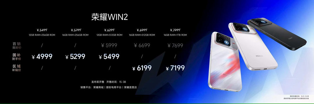 荣耀WIN 2系列的价格出来了[流鼻血]Turbo 2妥妥的走量机型，但是优先推荐RT2[doge]预算充足的可以直接上WIN 2[污] ​