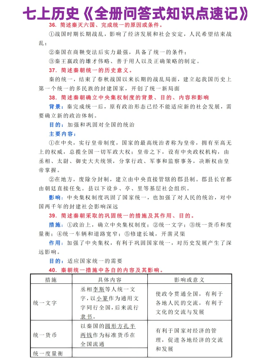 七上历史《全册问答式知识点速记》共123问‼️