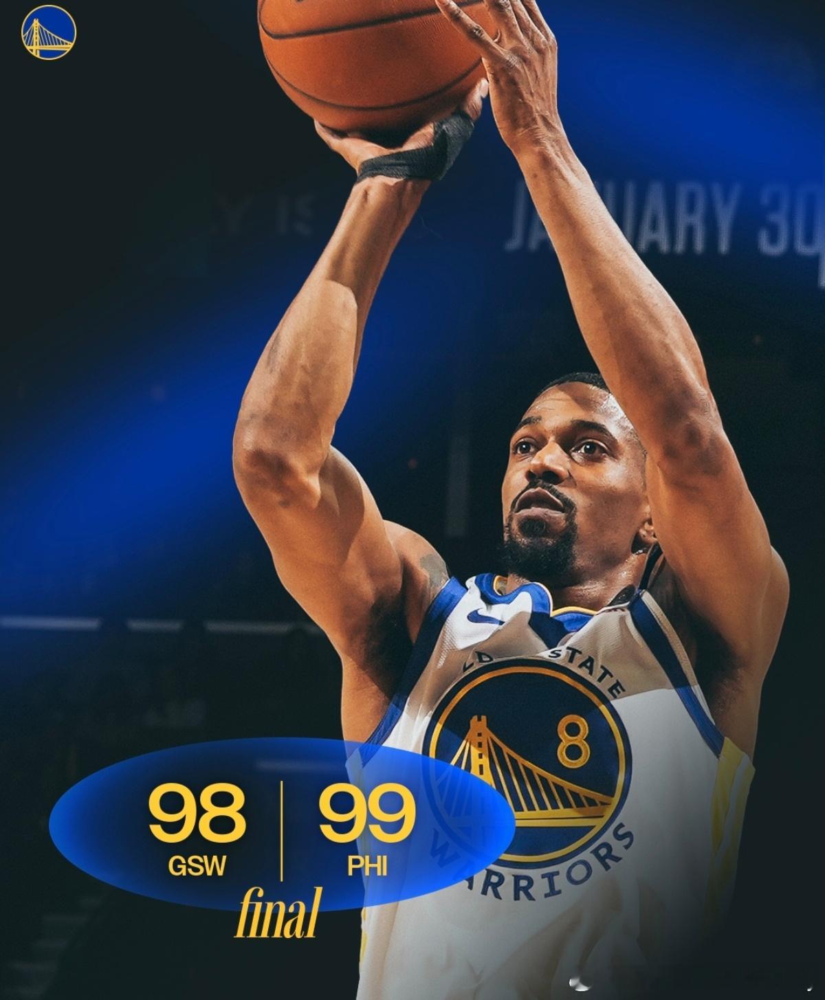 勇士1分惜败76人。我本来以为今天要逆转呢，我说今天科尔要站起来了 真...