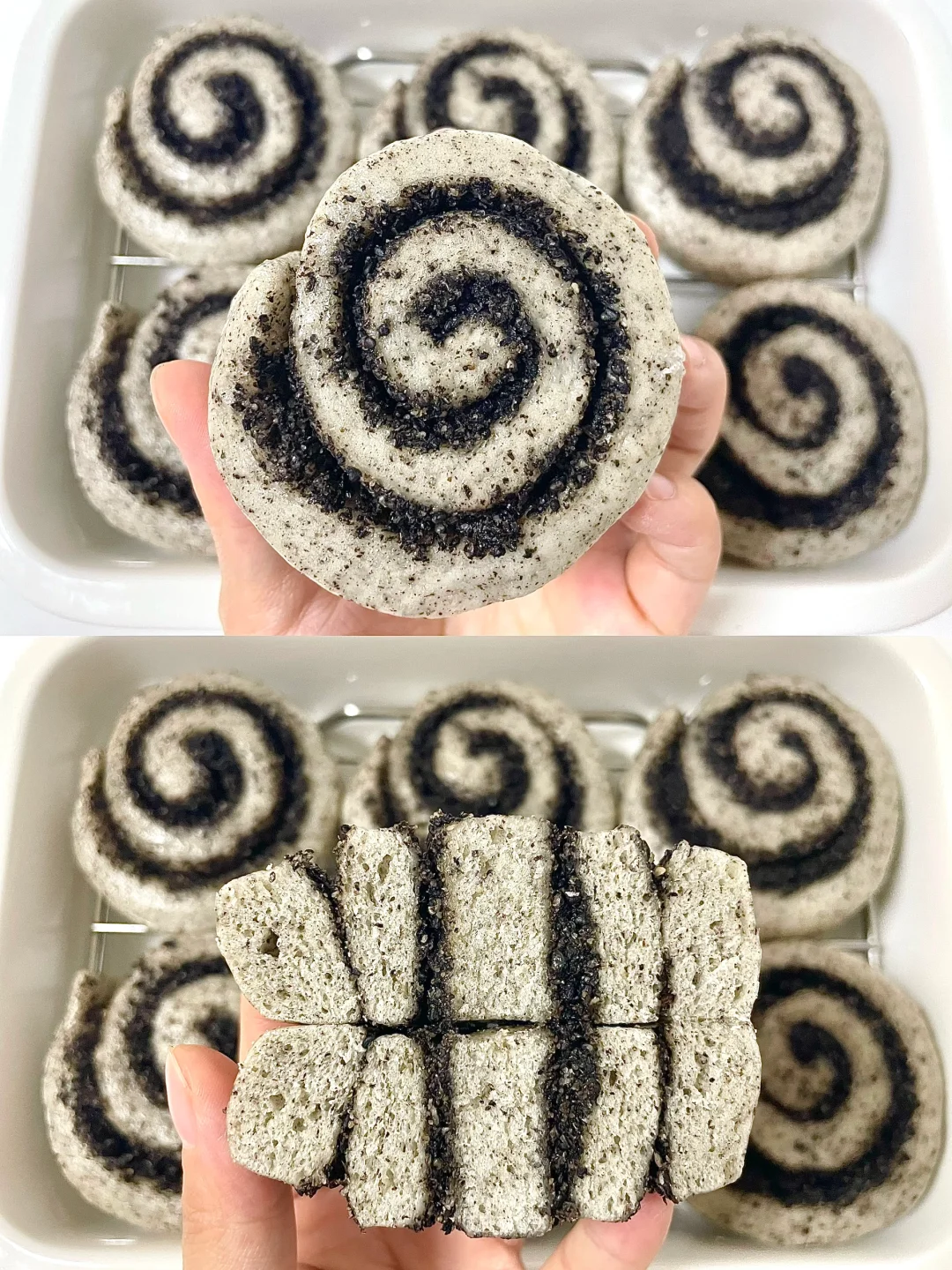 低筋粉做的馒头太松软啦！黑芝麻馒头真香！