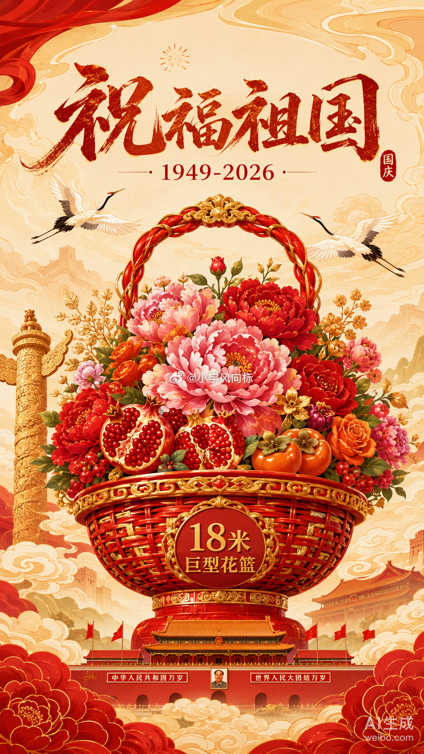 这两天朋友圈都在刷屏天安门广场的大花篮，主体已经正式亮相了。今年有点不一样，南北两侧的花果造型不再是对称的“镜面”，而是玩起了差异化。南侧写着“祝福祖国”，北侧是“欢度国庆”，18米的巨型篮子里塞满了牡丹、石榴这些寓意“繁花似锦、硕果累累”的家伙。预计25号就能彻底完工，赶上中秋国庆双节前的最后冲刺。在咱们这个充满变数的市场里看惯了高开低走和缩量震荡，这种每年准时出现的“确定性”反而让人觉得踏实。它不承诺收益，也不画大饼，就是稳稳地立在那儿，提醒着大家：不管行情怎么轮动，日子总得有点仪式感。节前这几天，与其盯着盘面焦虑，不如去广场上沾沾这份喜气。毕竟，生活里的“多头排列”，有时候就藏在这些触手可及的风景里。祝福祖国大花篮主体亮相