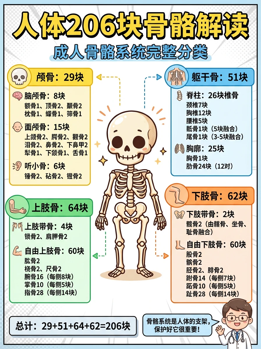 ✍阿虎医考医学生笔记｜人体206块骨骼解读