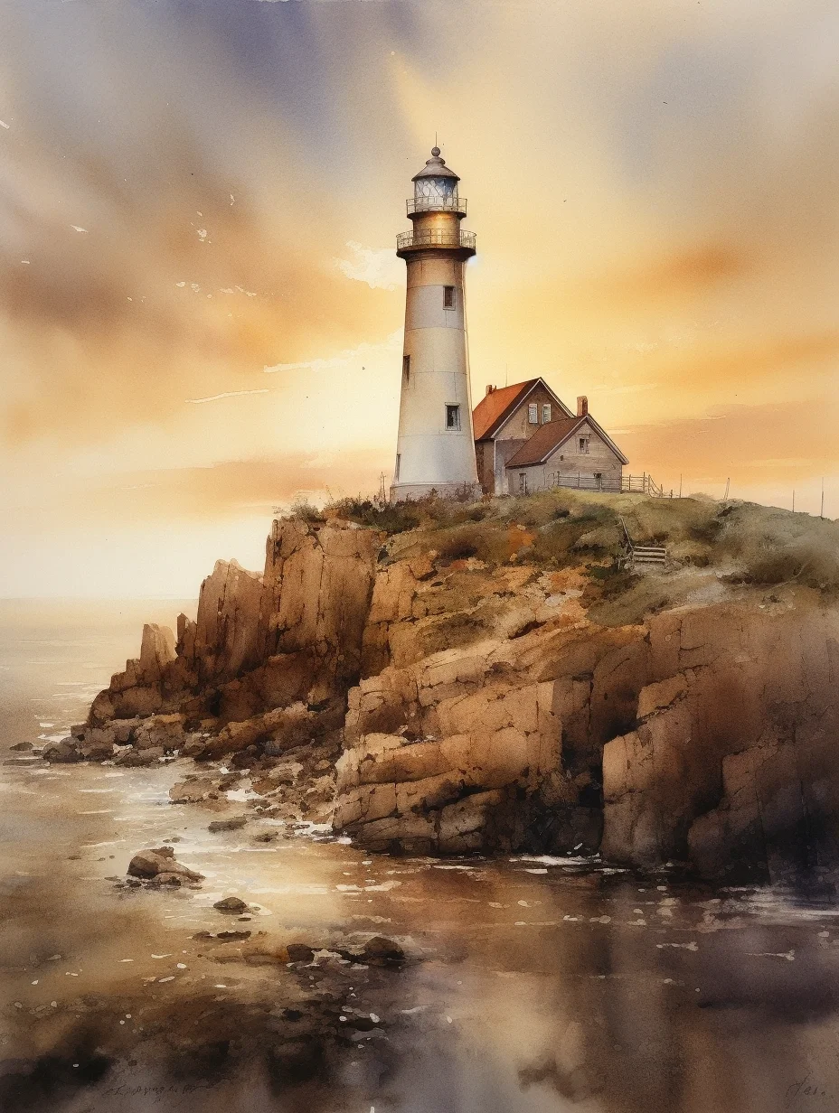 水彩 灯塔