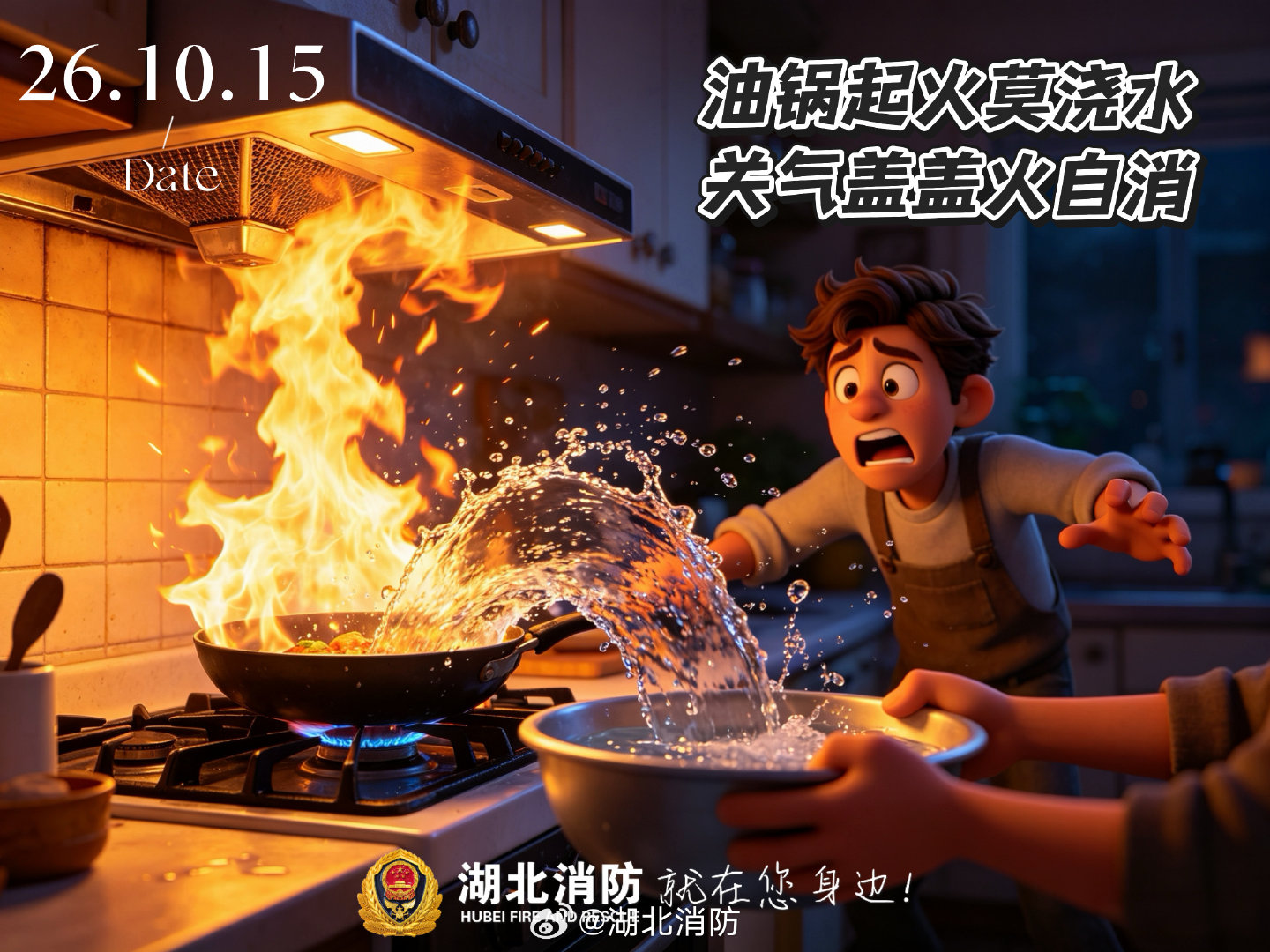 #北北说晚安#油锅起火莫浇水，关气盖盖火自消~​