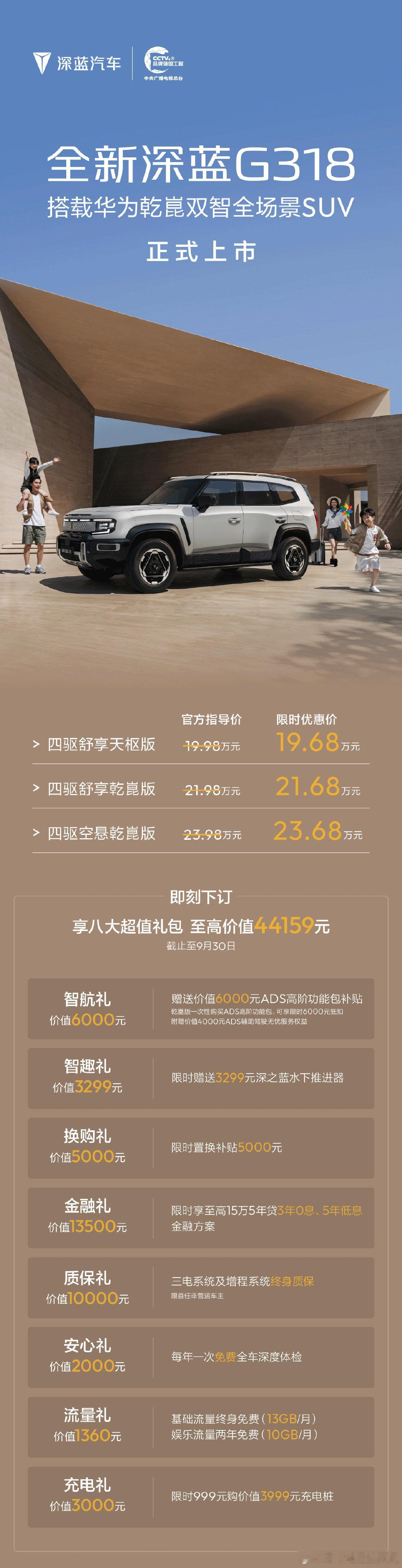 城市舒享 8方通达
#全新深蓝G318 正式上市
官方限时优惠价19.68万元起
一图看懂家庭全能出行最优解
#搭载华为乾崑双智全场景SUV #长安汽车# ​
