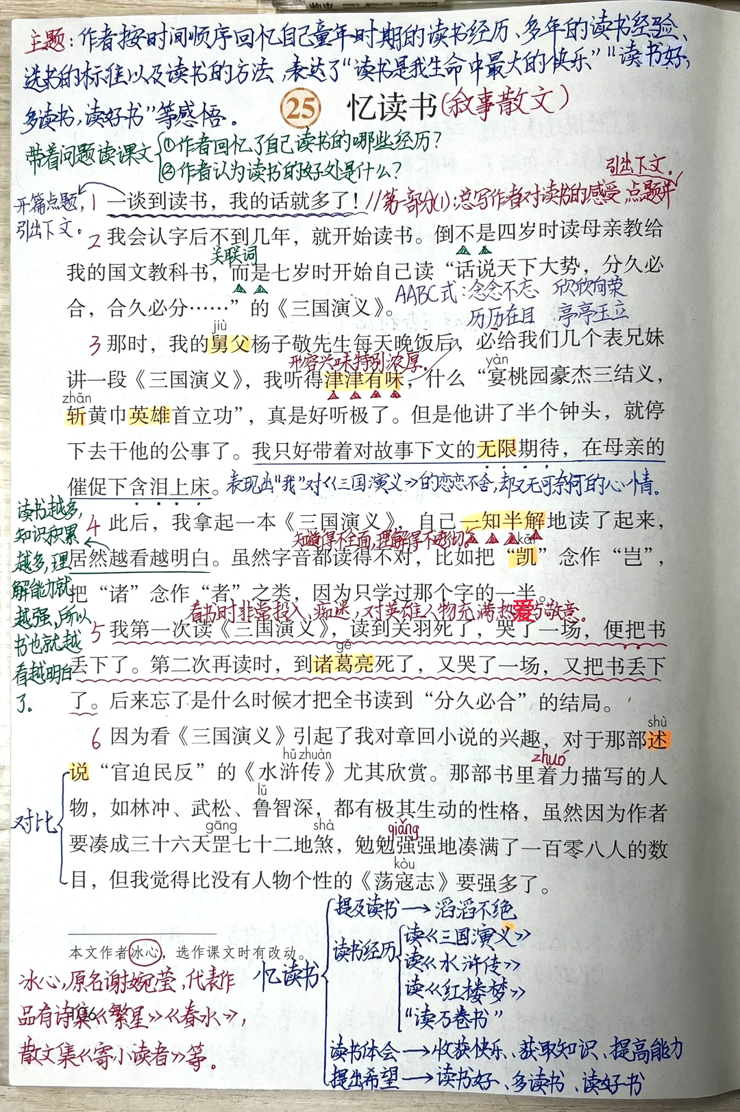 五上语文第25课《忆读书》课堂笔记