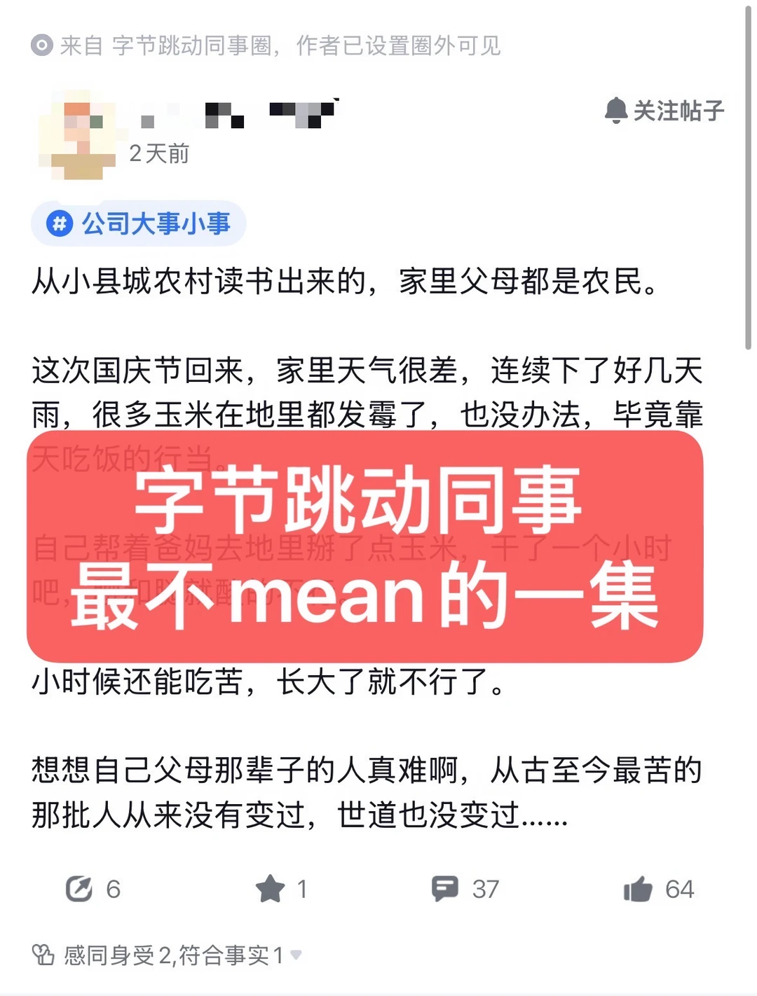 字节跳动同事最不mean的一集