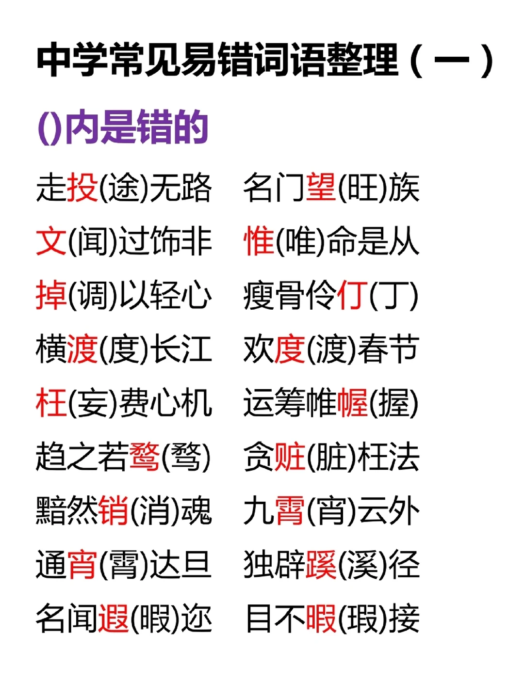 中学易错词语整理(一)