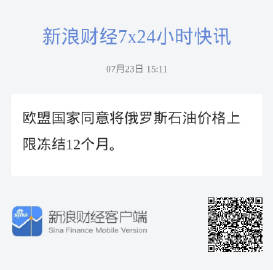 欧盟国家同意将俄罗斯石油价格上限冻结12个月。