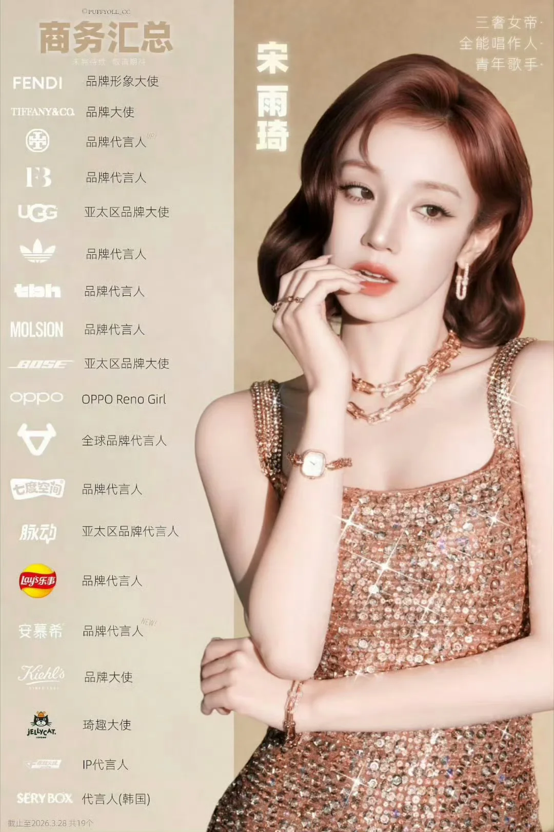 宋雨琦代言数量排在内娱前列