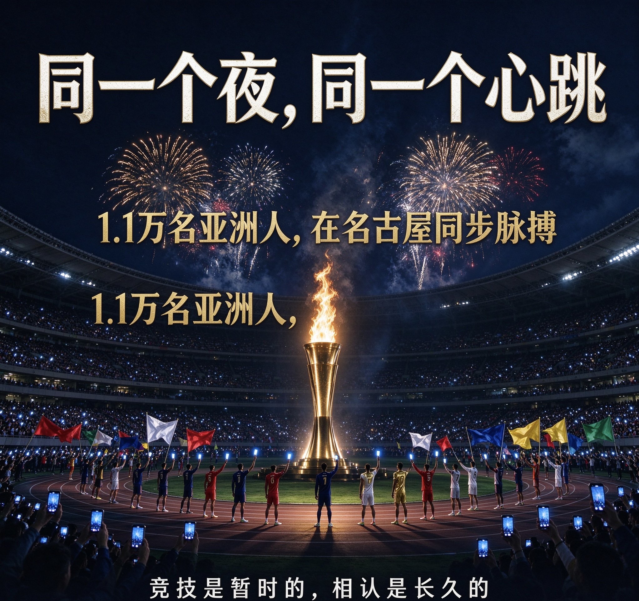 🔥当“心跳”响彻名古屋，亚洲的夜被点燃了

不是炫技，不是堆特效，9月19日名古屋瑞穗体育场的夜空下，一声心跳先响起——2026爱知·名古屋亚运会，就这样把亚洲拉进同一段脉搏里。

开幕式叫「HEART BEAT Aichi-Nagoya」：太鼓、匠人制造、名古屋城的历史光影、汽车工业的冷光，和传统