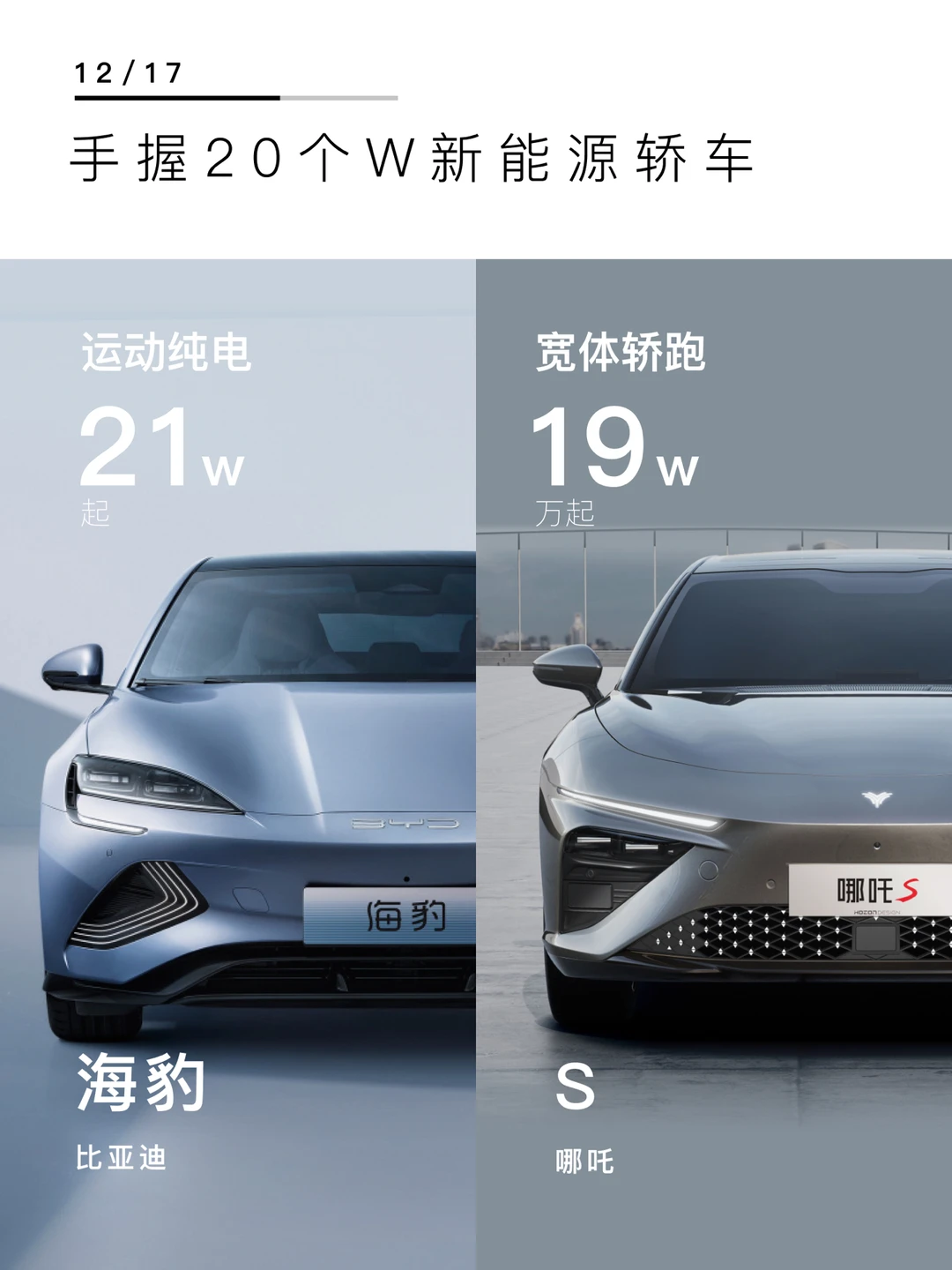 手握20个W，海豹和哪吒S怎么选？