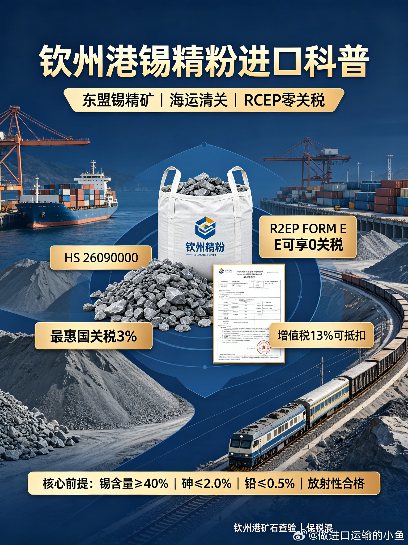 锡精粉（锡精矿）进口完整科普适配东盟马来、印尼、越南、缅甸锡精粉海运进...
