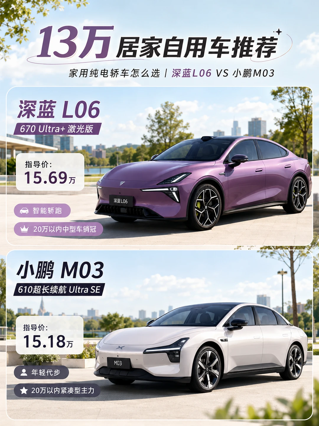 15万左右纯电轿车，深蓝L06和小鹏M03怎么选？