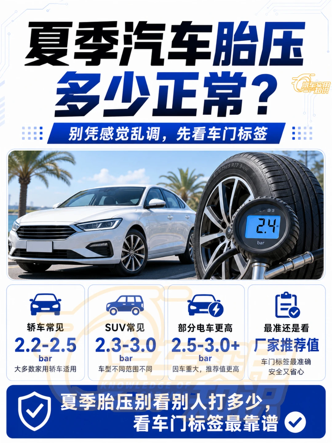 夏季汽车胎压多少合适？