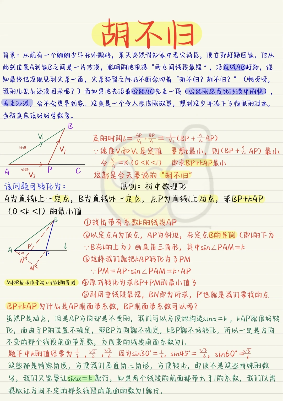中考几何模型：胡不归❗❗❗五步拿捏了❗