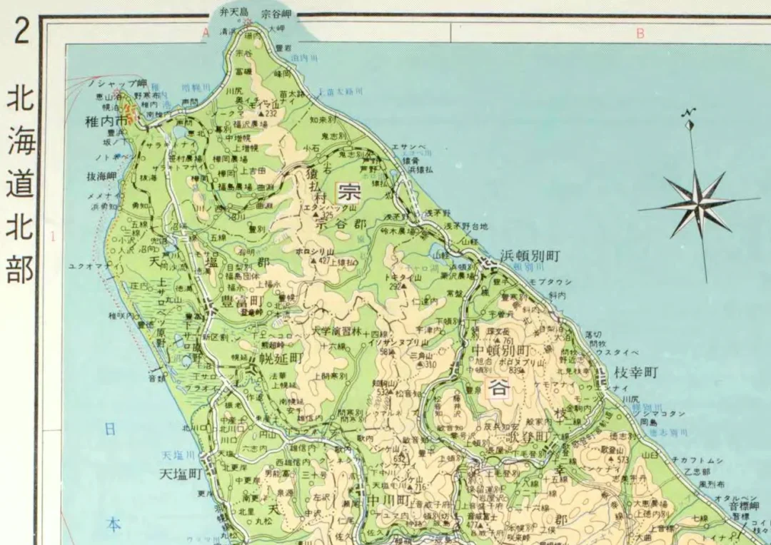 北海道北部分块地形图，1966年