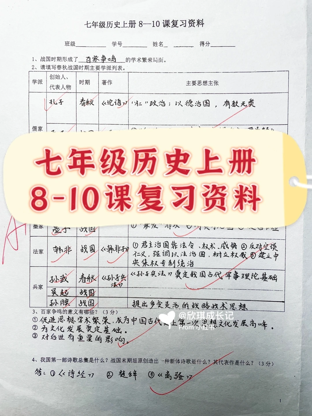 七年级历史上册8-10课复习资料