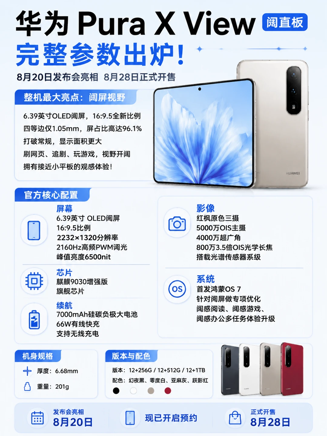 华为Pura X View阔直板！超大视野旗舰来了