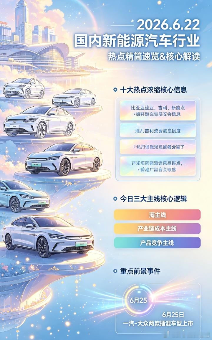 2026.6.22新能源行业速览:今日香港车博会闭幕，多款国产右舵新车...