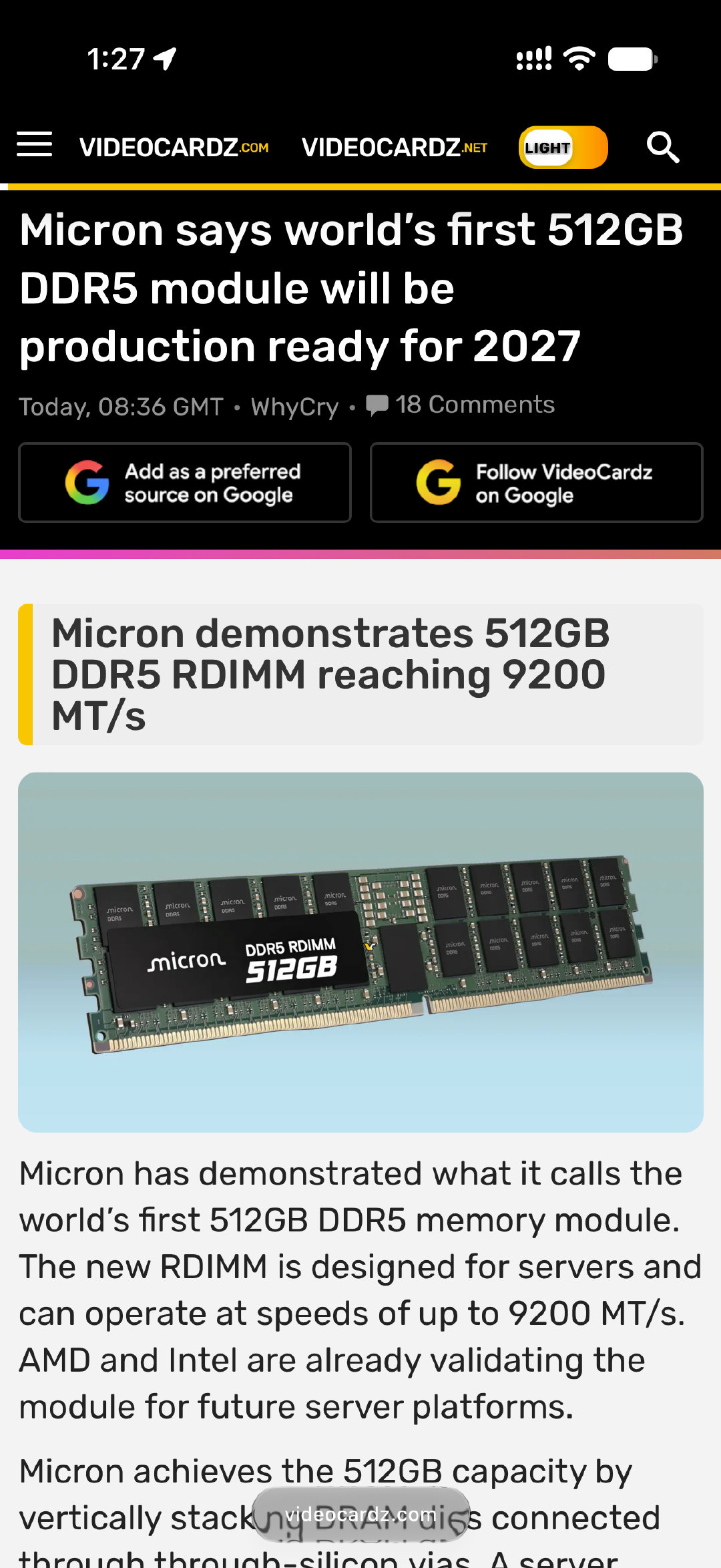 美光展示目前全球最大单条 ddr5 内存，512GB ​