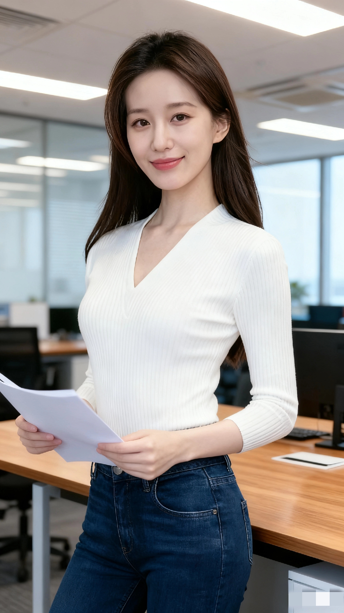 办公室里的优雅女性，微笑面对每一天！😊✨