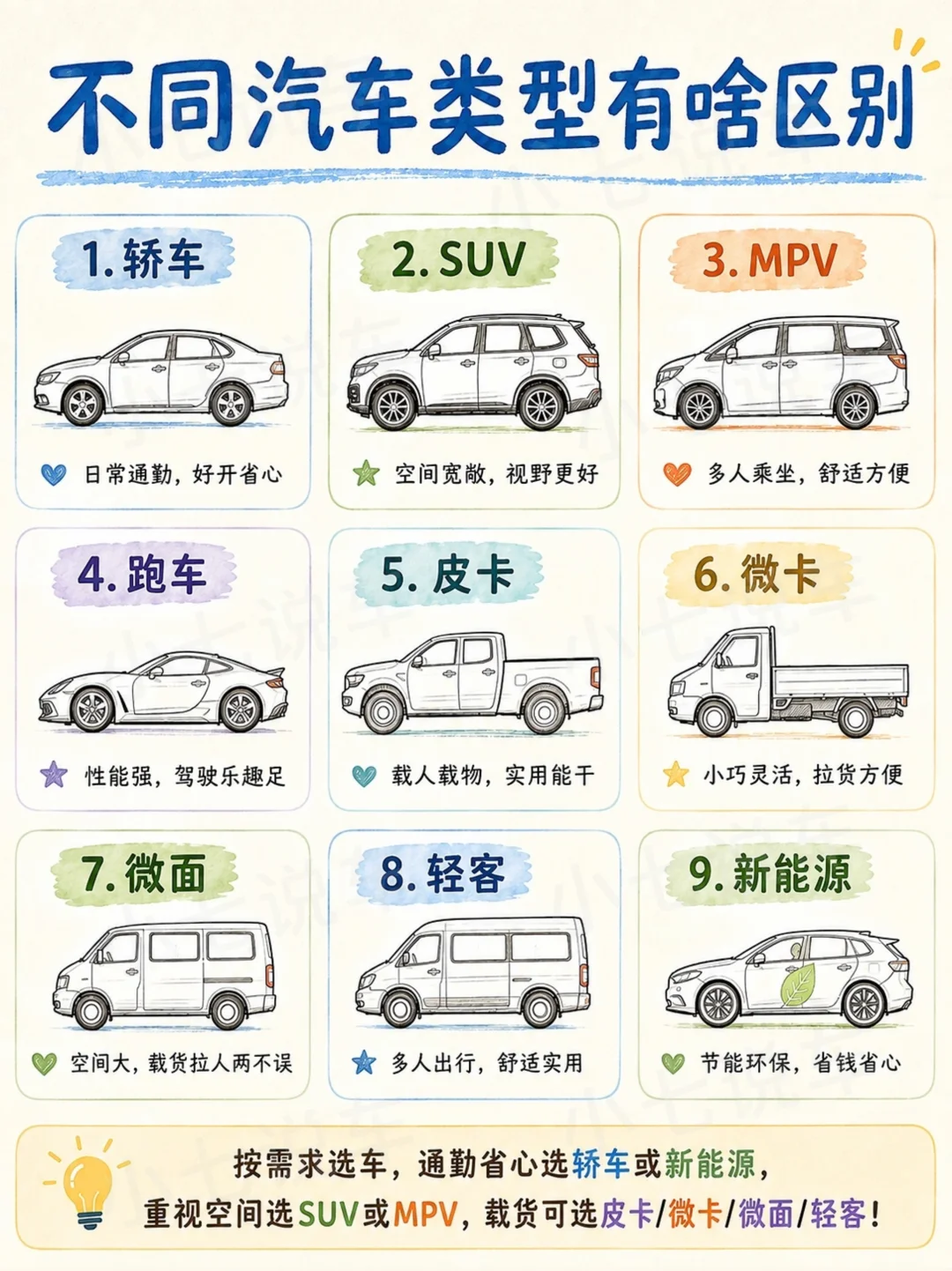 一图看懂汽车类型和分类，新手买车必看‼️