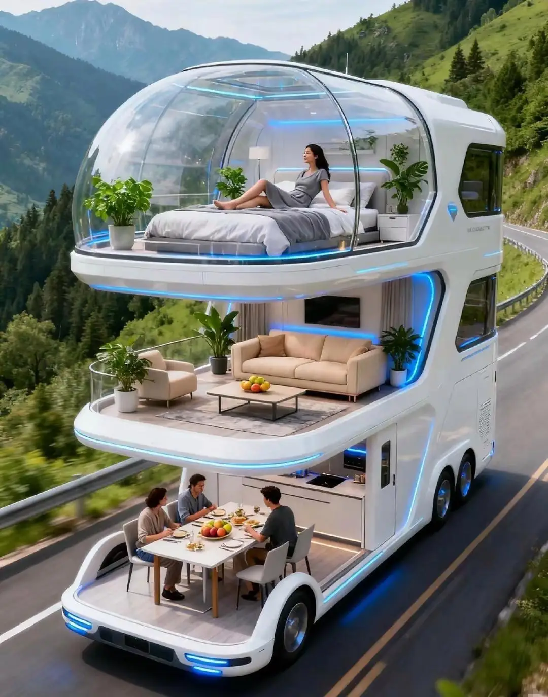 🚗 豪华房车旅行，山间美景尽收眼底！