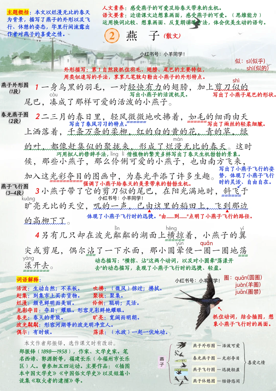 三年级下册丨第2课《燕子》语文笔记