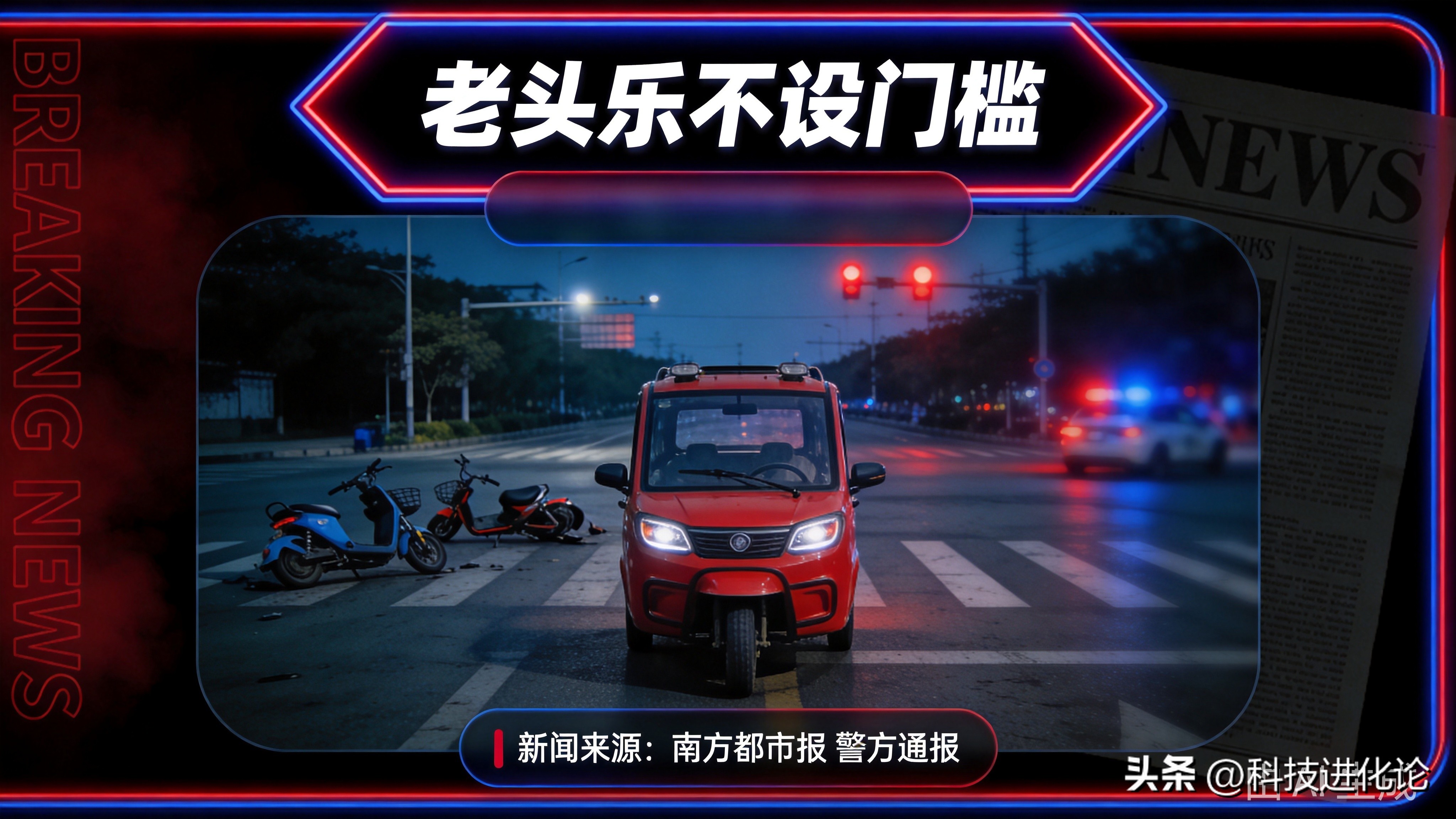 老头乐撞警车：为什么上路零门槛！

江西宜春警方10月14日凌晨发了通报：54岁的刘某某，当天新买的四轮电动车，上路不到半小时，先撞上等红灯的小汽车，逃离时又连撞路边一排电动车，最后撞上巡逻警车。

排除了酒驾毒驾，人被当场控制，定性是涉嫌以危险方法危害公共安全。

把通报翻过来看，真正扎眼的是三个