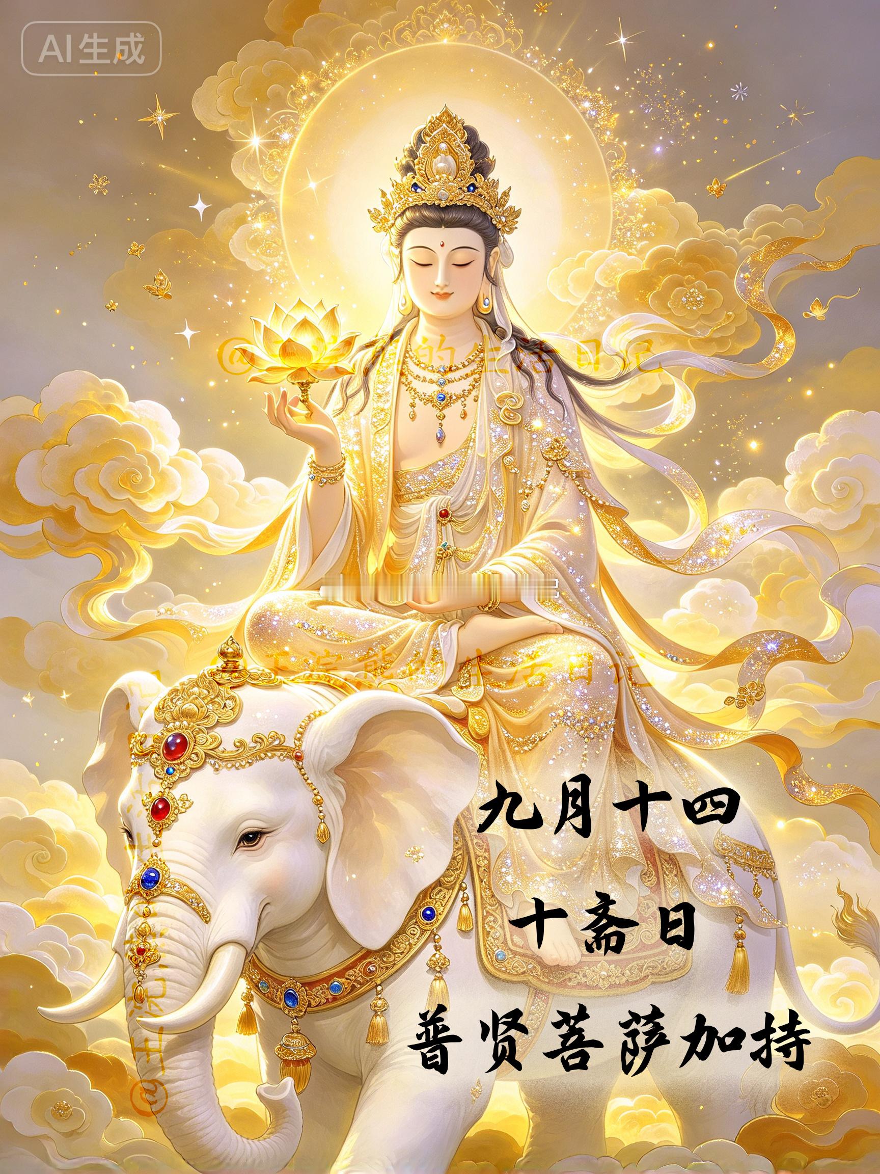 九月十四· 十斋日·普贤菩萨加持🙏

普贤菩萨心咒：ōng suō gā yā suō hā
唵 梭 嘎呀 梭哈
持诵得清净、坚定的信念信心、专注力，功德无量🙏

求普贤菩萨保佑离我不远的西藏那曲7.0级地震地区，不要再有新的伤亡了，平平安安🙏

南无大行普贤王菩萨摩诃萨！🙏
南无大行普贤王菩萨摩诃萨！ ​