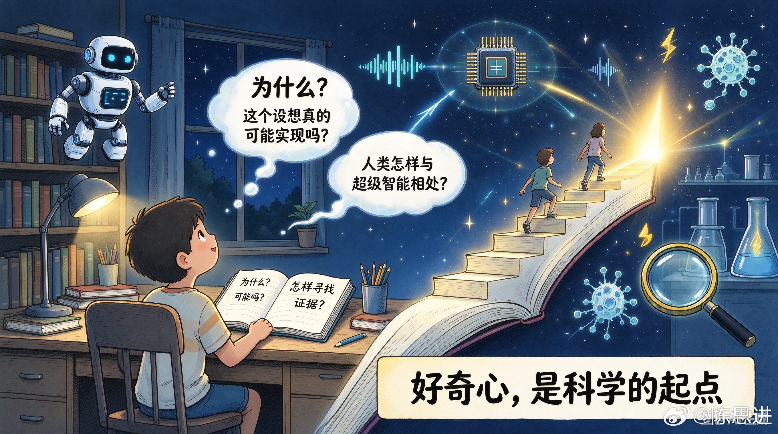 【用好奇心点亮科普：我为何把AI（人工智能）和量子力学画给孩子】最近刚刚出版了两本漫画书，《画给孩子的人工智能》和《画给孩子的量子力学》。

如果只是作为作者，我当然可以告诉大家：这两本书很有意思，适合孩子阅读。

但我更想跟大家讲讲，这两本书到底是怎么来的。

因为它们背后，其实有我很 ​