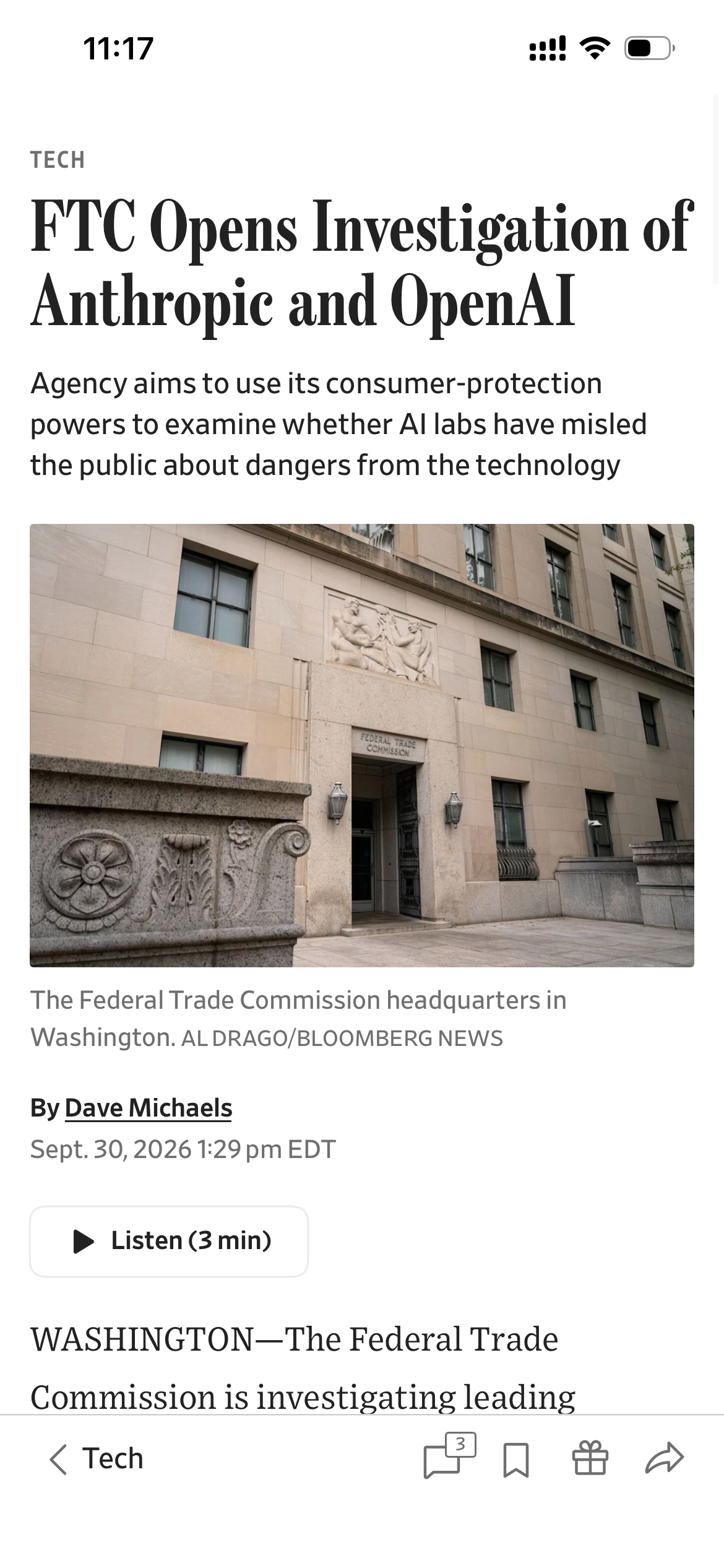 联邦贸易委员会(FTC)将对Anthropic和OpenAI展开调查，调查是否在 AI 产品可能造成的严重风险方面误导了消费者，或者没有充分披露/处理这些风险。

FTC关注的重点包括AI 是否出现了超出开发者预期的危险行为，是否把这些潜在风险充分告诉消费者，尤其关注 AI agent，而不只是普通的问答对话。

FTC 准备 ​
