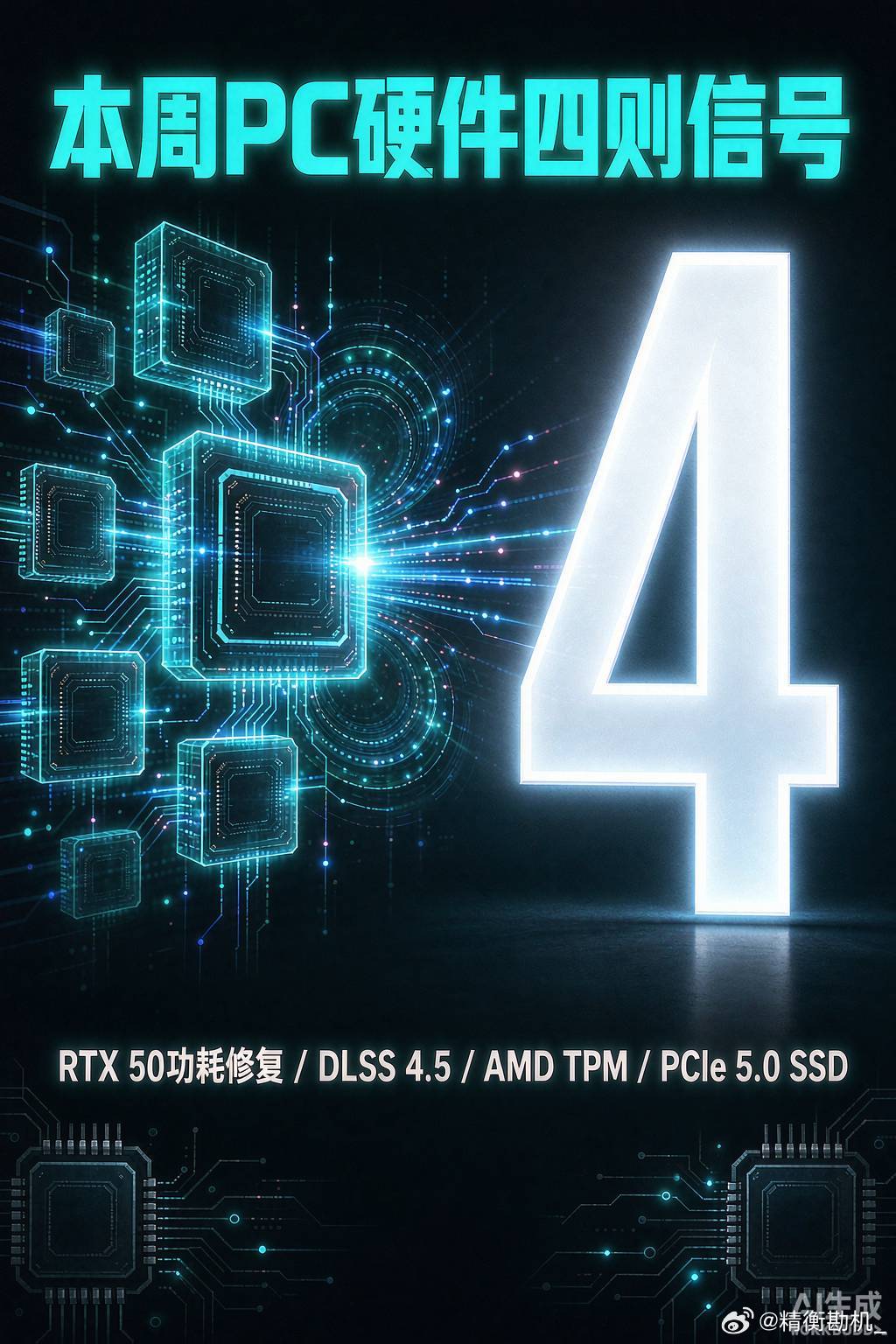 【本周 PC 硬件四则信号】RTX 50 笔电功耗墙修复、DLSS 4.5 上线、AMD TPM 漏洞需 BIOS 更新、三星 PCIe 5.0 SSD 新品
📊 本周硬件圈关键词是"修正"：NVIDIA 驱动修复了 RTX 5080/5090 移动版 TGP 被提前截断的问题，修复后旗舰本有机会跑满 175W，但还看散热。
▸ NVIDIA 610.88 驱动：修复 RTX 50  ​