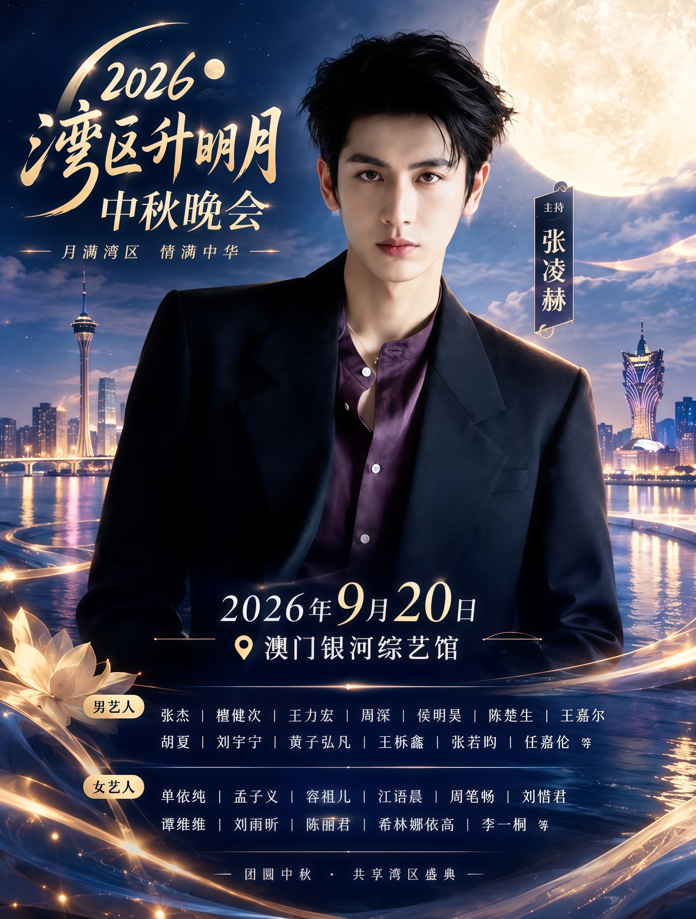 昨晚的湾区升明月晚会被称为“内娱唱功考验”，因为现场全开麦，无修音，听歌的不二法则就是“听得出火候”。虽然晚会的音响和收音设备给现场歌手们带来了不小的挑战，但这也正好印证了歌手们的现场发挥。
比如周深翻唱的《泪海》稳如CD，肖战翻唱《整晚的音乐》气息不乱，王力宏凭借多年的舞台经验和扎实的唱功迅速调整