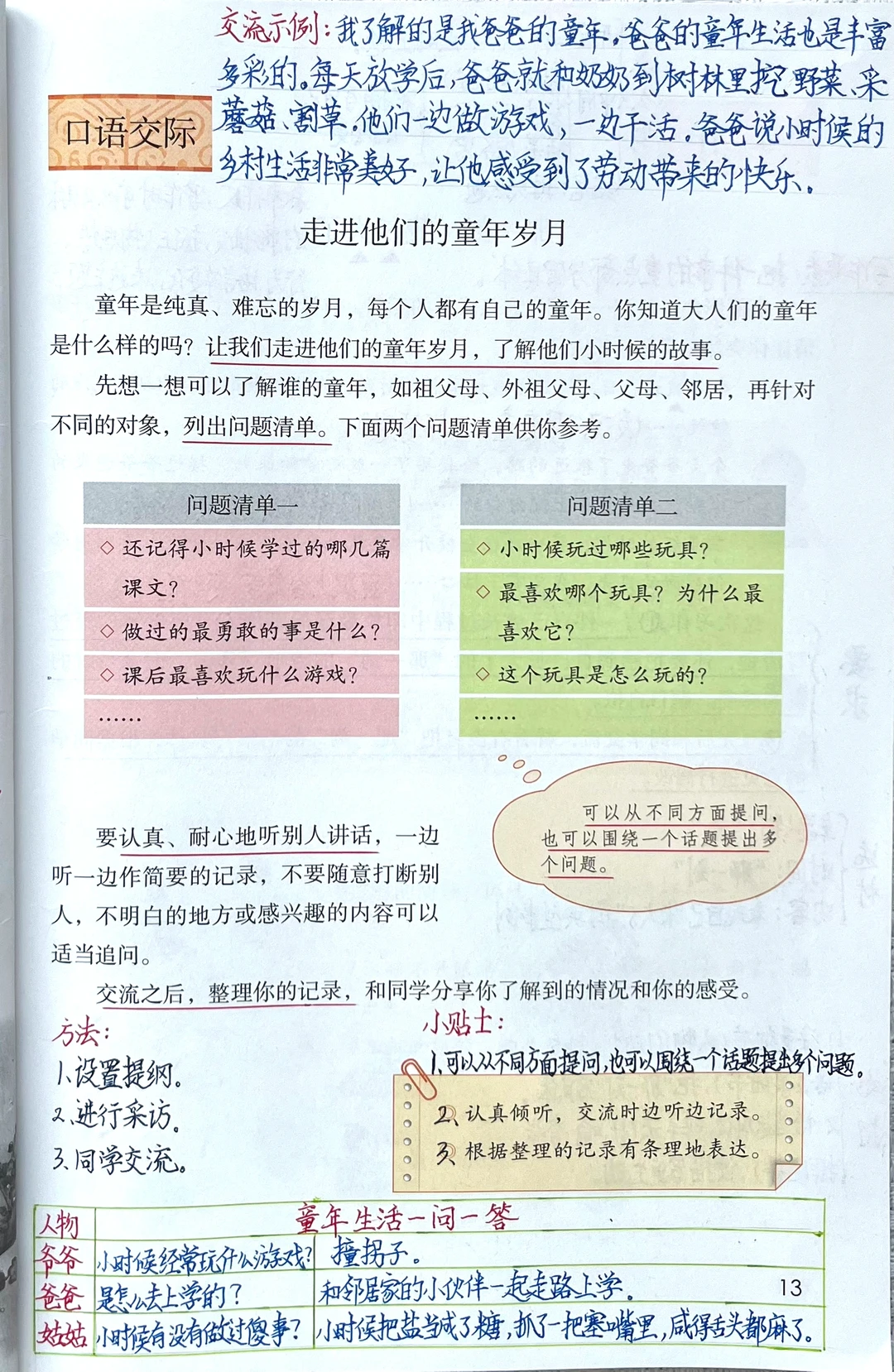 五下语文第一单元口语交际及习作课堂笔记