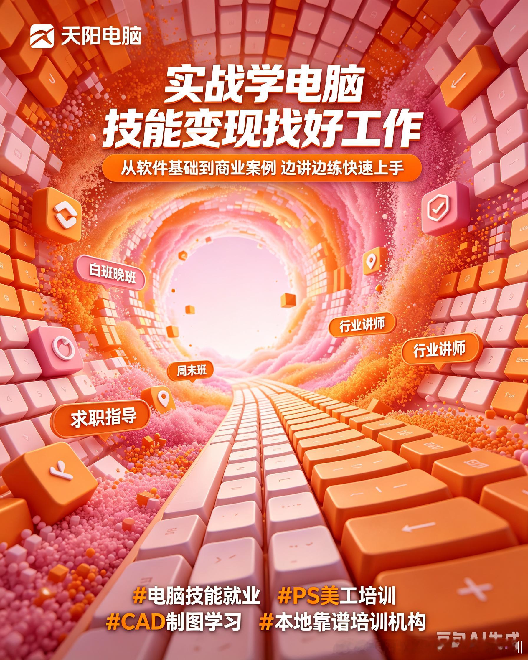 别让年纪，锁死你的工资条**
30岁焦虑、35岁危机，根源往往是技能单一。天阳电脑培训欢迎每个想改变现状的人，用可验证的实操成果说话：学成即能上手、就业可对接。技能这件事，什么时候学都不晚，晚的是只抱怨不行动。把提升自己的事，交给专业的我们。
热搜话题：#35岁职场##年龄焦虑##技能升级# ​