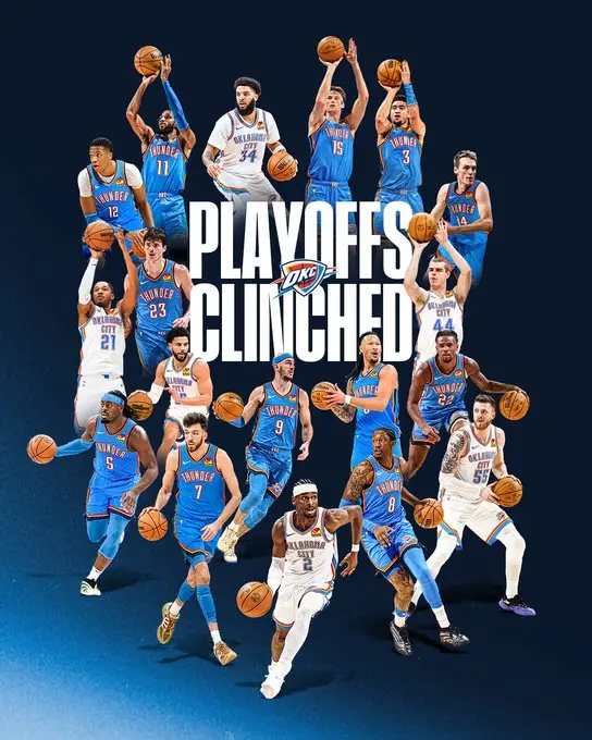 雷霆今日获胜后，成为本赛季第一个锁定季后赛席位的球队  NBA常规赛...