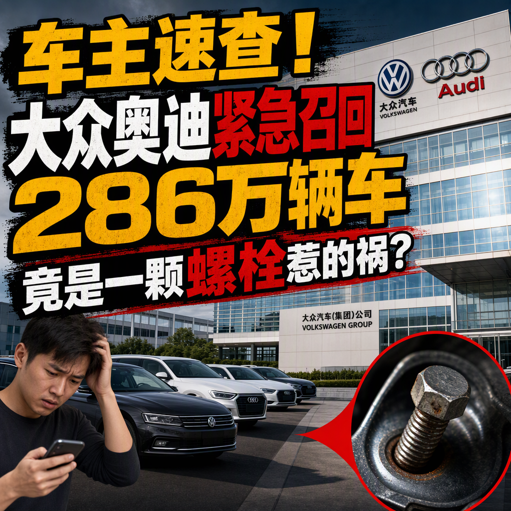 一颗螺栓，能让大众集团在全球召回286万辆车，这事听起来夸张，却是真的。
9月25日，德国联邦汽车运输管理局证实，大众因转向系统固定螺栓存在腐蚀断裂隐患，启动全球预防性召回。
涉及大众品牌约216万辆，奥迪Q3约70万辆，其中德国本土就占了约96万辆。
车型跨度很大，大众的高尔夫、高尔夫旅行版、途观