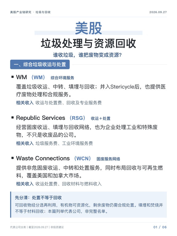 美股垃圾处理与资源回收产业链