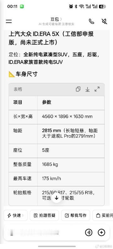 ID.EAR 5X工信部申报参数如下，车长4.56的小车，开始期待了。