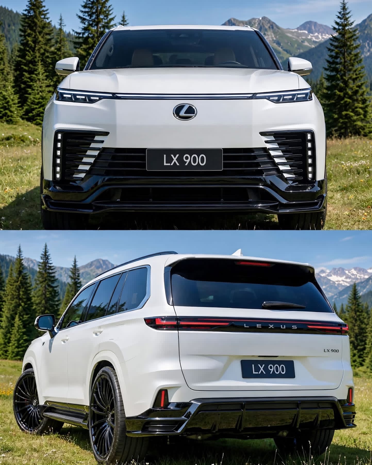 刷到2027 Lexus LX 900的白色渲染图第一眼直接愣了，之前还在聊LX800的熏黑纺锤脸有多炸场，这台直接把豪华硬派的气场又往上抬了好几个台阶。
纯白车身把平直硬朗的侧线条衬得特别舒展，5.3米左右的车长看着一点都不臃肿，半隐藏式门把手配悬浮式车顶，搭大尺寸多辐熏黑轮毂，反差感直接拉满。本