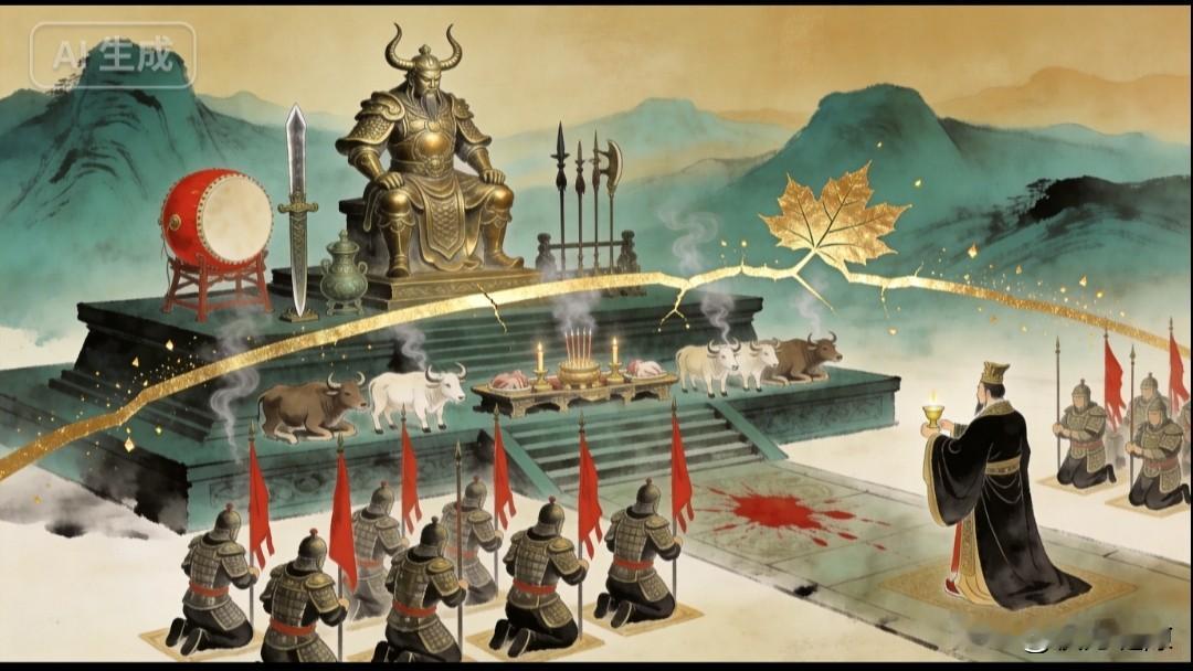 秦始皇东巡祭八神，排第三的那位叫兵主——是蚩尤。

《史记·封禅书》写得明白：
“三曰兵主，祠蚩尤。”

刘邦起兵立为沛公，头一件事是在沛县衙祠黄帝、祭蚩尤，杀牲血涂鼓旗，旗帜全用赤色；

登基之后，又令祝官在长安立蚩尤祠。

应劭注得直白：蚩尤好五兵，所以祭他求福祥。

他是黄帝的败将，是史书里的