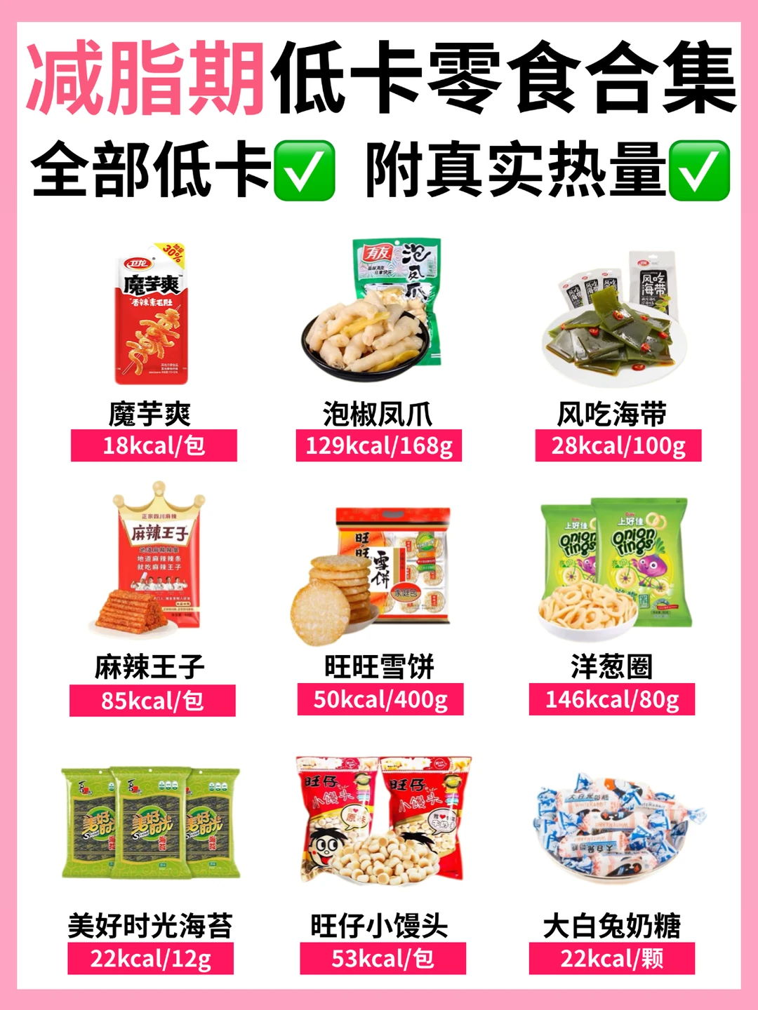 全部低卡❗️减脂期低卡低脂零食合集🔥附热量