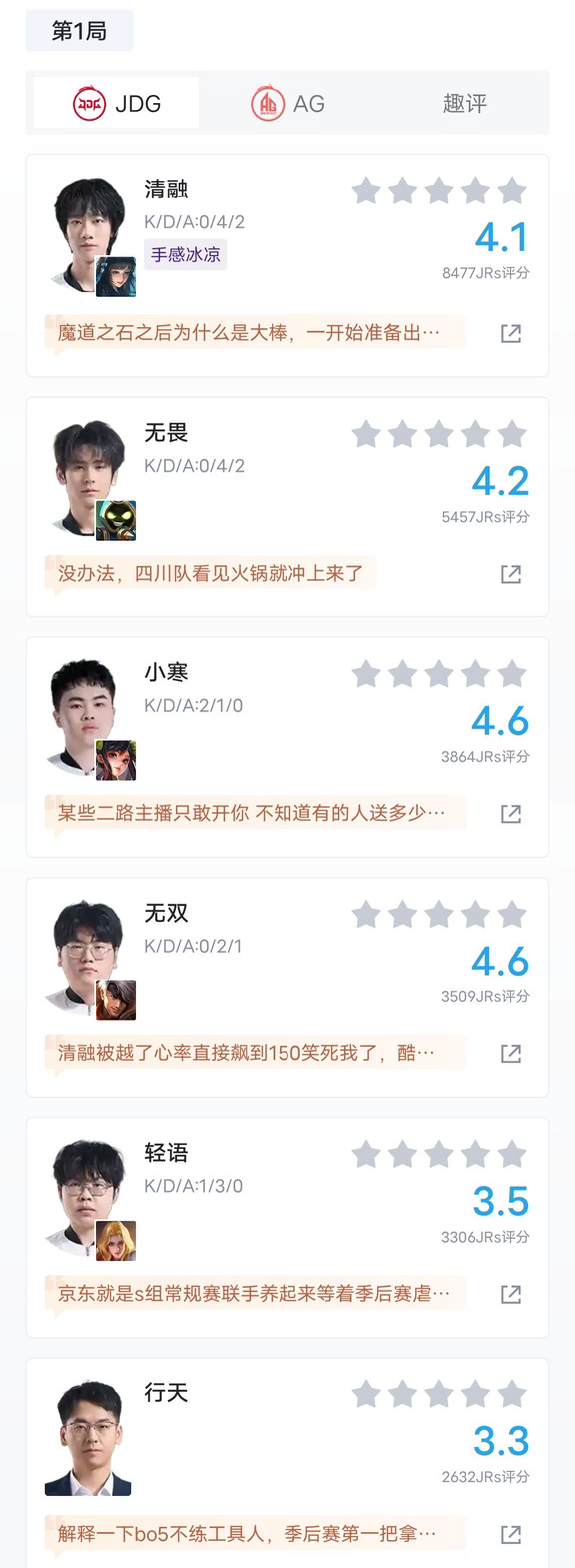 季后赛 北京JDG0：4成都AG超玩会 恭喜AG！