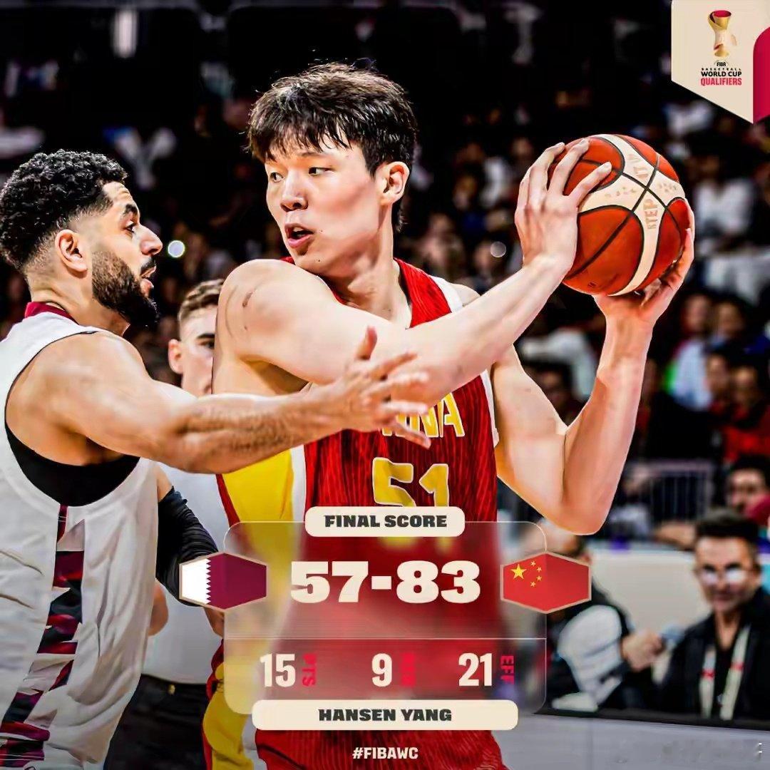 #杨瀚森[超话]#杨瀚森vs卡塔尔：替补出战19分38秒，交出全场最高15分9篮板1助攻1盖帽，投篮11中7，三分2中1，投篮命中率64%，三分50%，仅有1次失误，在场正负值+17！

新赛季开拓者G联盟的比赛，大家伙必须🉐看起来哈，继续支持瀚森[加油][加油][加油]#中国男篮vs卡塔尔男篮# #杨瀚森15分9篮板1助攻# ​